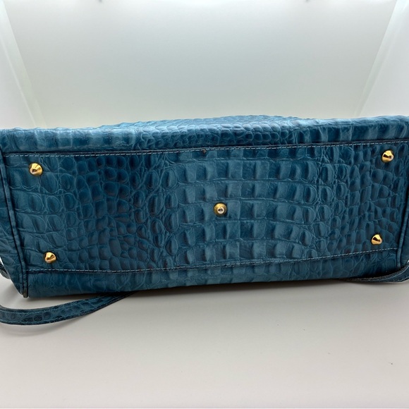 Elegant Blue Crocodile Embossed Leather Birkin Style Handbag Tote - Picture 5 of 8
